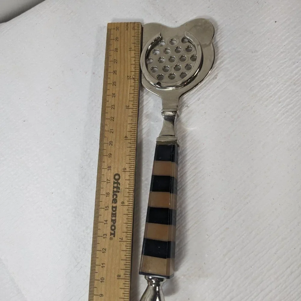 Cocktail strainer Bar Tool Plastic Lucite Handle Brown Black Stripe MCM Modern‎